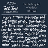 White hand lettering set of words for fast food. Vector