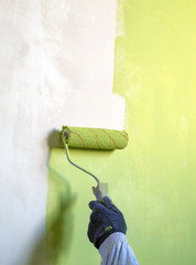 Roller for painting the walls green paint