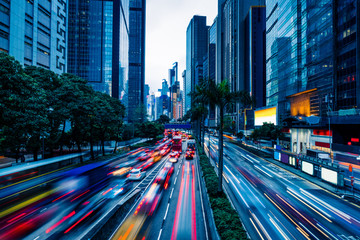 Poster - crowded traffic in the downtown district,hongkong china.