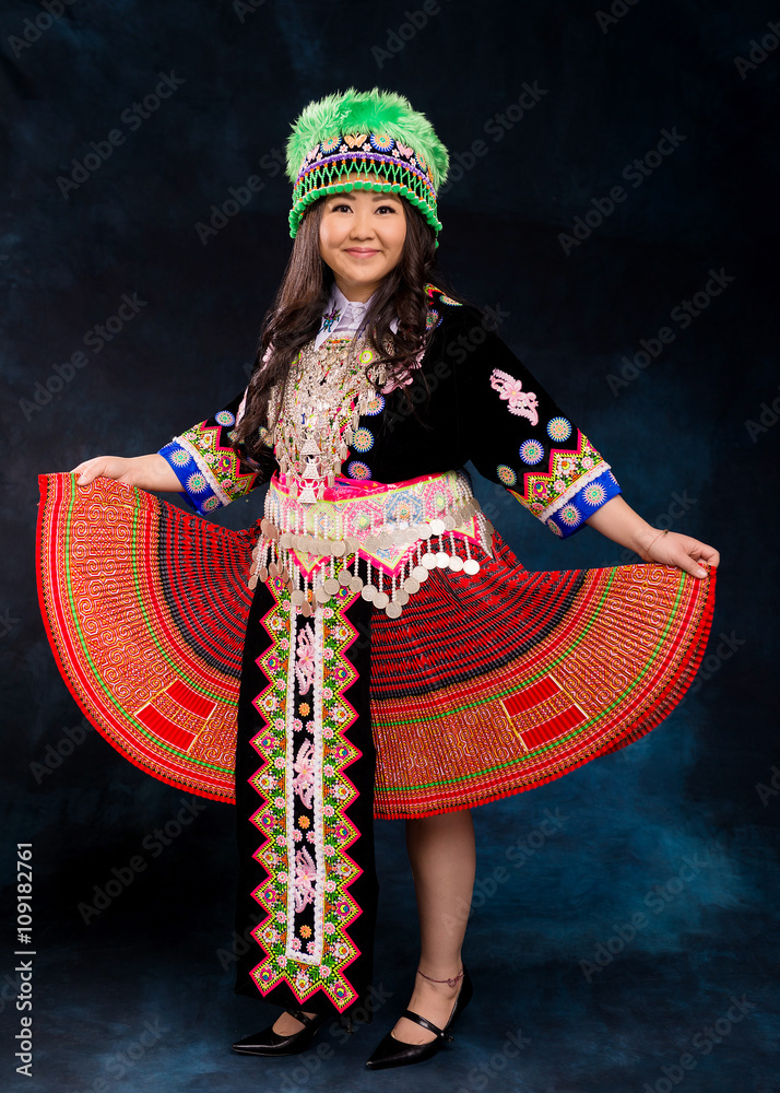 hmong green dress Hmong Xeev with Hmong Leeg Trim – Khang Khoom main image 1