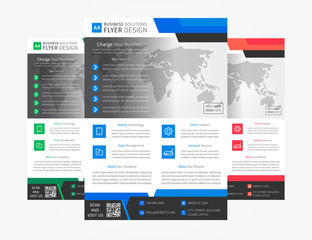 Naklejka na meble Flyer layout vector illustration. Corporate advertising design. Business presentation creative concept. A4 flyer (leaflet) layout in blue, red, green colors. Ready to use, edit and print.