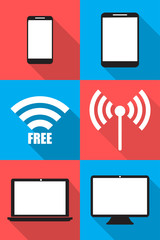 Poster - Set of techniques in flat, phones, tablets, monitors, laptops