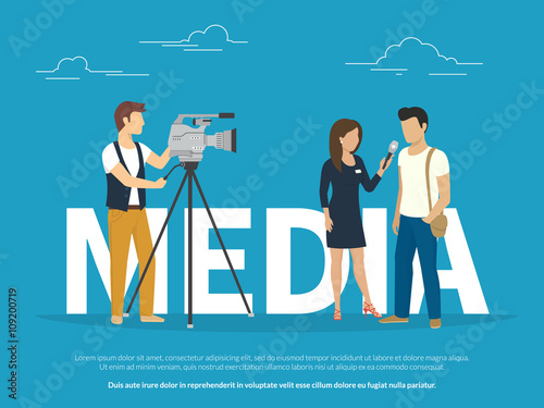 Mass Media Concept Illustration Of Live News Tv Broadcasting Flat Design Female Reporter Taking Mass Media Concept Illustration Of Live News Tv Broadcasting Flat Design Female Reporter Taking