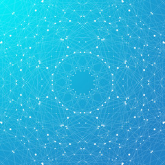 Poster - Blue graphic background molecule and communication. Connected lines with dots. Medicine, science, technology design .Vector illustration