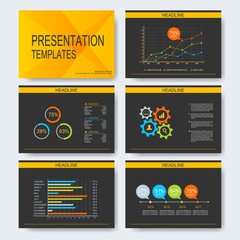 Poster - Set of vector templates for multipurpose presentation slides. Modern business design with graph and charts. Leaflet marketing advertising