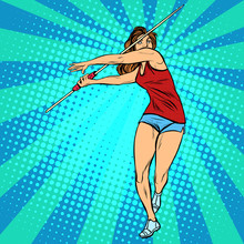 Girl Athlete Throwing Javelin, Athletics Summer Games