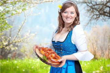 Wall Mural - Frau mit Bayerischen brezen 