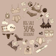 Vector Set With Lingerie And Perfume