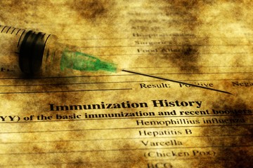 Sticker - Immunization history form grunge concept