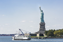 Ferry And Statue Of Liberty, New York City, USA