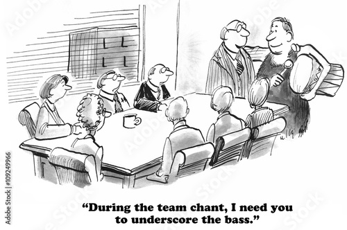 Fotografia, Obraz Business cartoon about singing a chant during a team meeting.