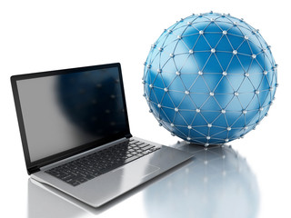 Poster - 3d Network globe with laptop