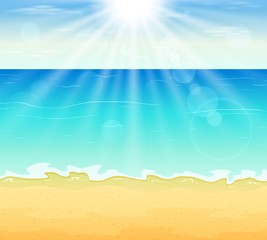 Beach and tropical sea with bright sun