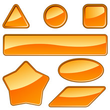 Set Of Glossy Orange Labels Isolated On White.
