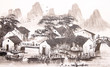 Chinese drawing water town