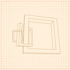 Aufkleber - Three rectangular 3D frames blueprint
