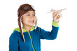 Leinwandbild Motiv Asian Chinese Boy Playing with Wooden Airplane
