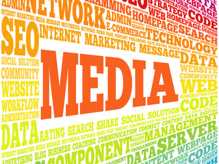 Aufkleber - Media word cloud, business concept