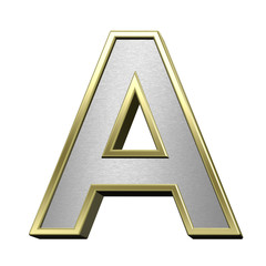 Poster - One letter from brushed silver with shiny gold frame alphabet set, isolated on white. 3D illustration.