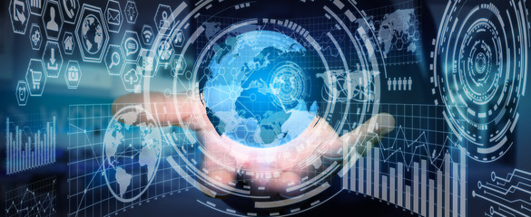 Aufkleber - Businessman holding digital charts and globe