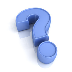 Poster - Blue question mark isolated over white background with reflection and shadow