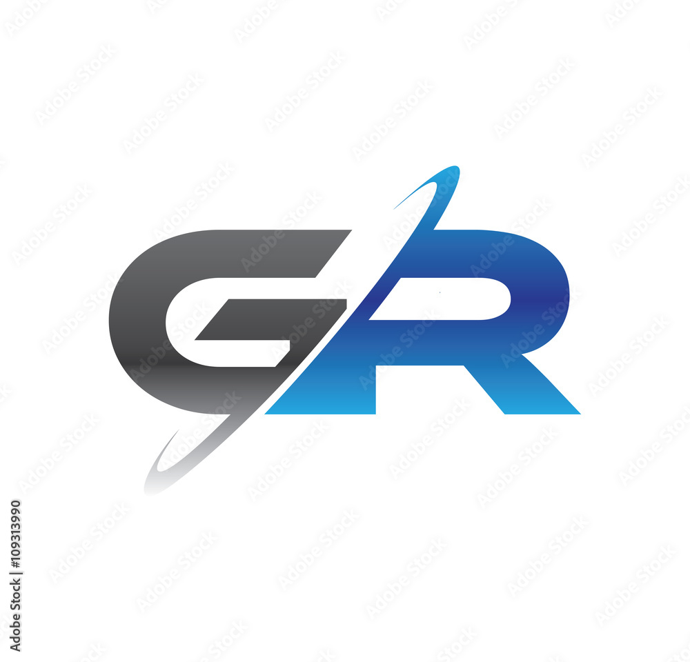 gr initial logo with double swoosh blue and grey - obrazy, fototapety, plakaty 