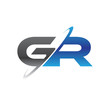 gr initial logo with double swoosh blue and grey