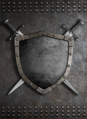 Wall Mural - medieval shield with two crossed swords 3d illustration