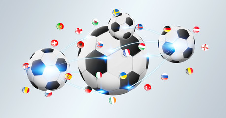 Wall Mural - Football connected to each other with european flags