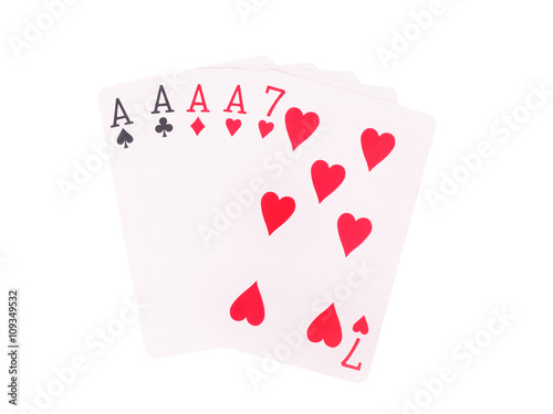 Four of a Kind playing cards isolated on white background. плакат