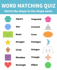 Wall Mural - Word Matching Quiz. Match the 2D shape. For Children Education