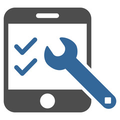 Smartphone Options vector icon. Style is bicolor flat icon symbol, cobalt and gray colors, white background.