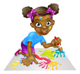 Wall Mural - Cartoon Little Girl Painting