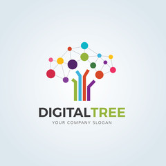 Digital Tree, Brain logo vector logo template.