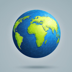 Poster - Polygonal 3D globe with global connections. Earth, world map. 