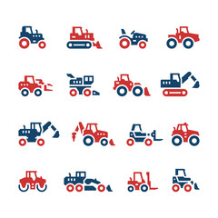 Wall Mural - Set color icons of tractors