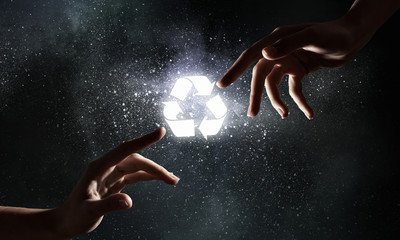 Wall Mural - glowing recycle symbol