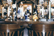 Beer bar pub, long table with chairs
