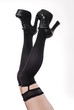© guruXOX - Woman Legs. Closeup of female legs in black nylon stockings and high heel shoes