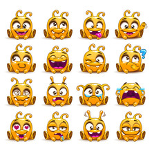 Funny Yellow Alien Character Emoticons Set