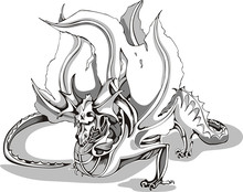 Black And White Sketch Of A Dragon