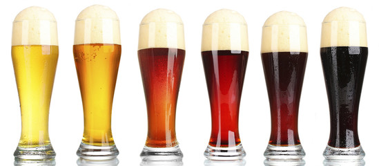 Canvas Print - Different types of beer in glasses, isolated on white