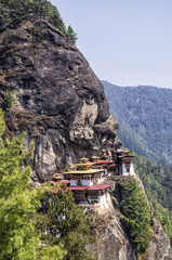 Wall Mural - Taktshang monastery, Bhutan - Tigers Nest Monastery also know as Taktsang Palphug Monastery. Located in the cliffside of the upper Paro valley, in Bhutan.