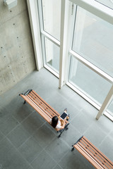 Poster - Top view of woman use of tablet pc