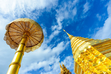 Doi Suthep temple with clouds and blue sky,Chiangmai ,Thailand The most popular temple in Chiangmai.