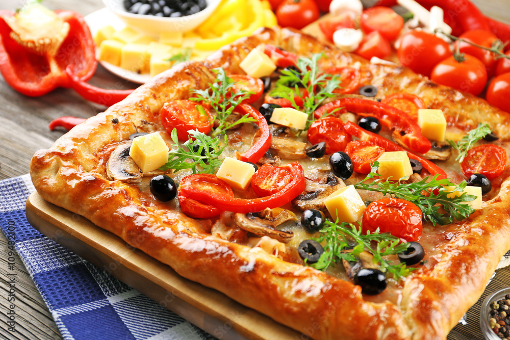 Freshly homemade pizza closeup