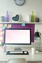 Sticker - Stylish workplace with computer and interior decorations