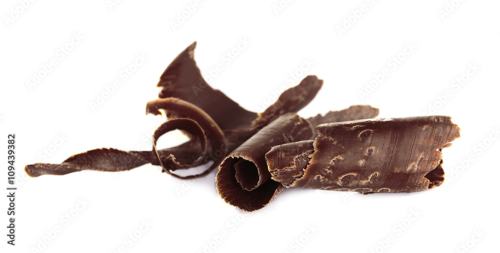 Milk chocolate chips, isolated on white