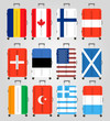 Suitcase icons set. 12 Suitcases with flags of different countries. Suitcase icon best. Vector Illustration