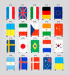 Suitcase icons set. 20 Suitcases with flags of different countries. Suitcase icon best. Vector Illustration